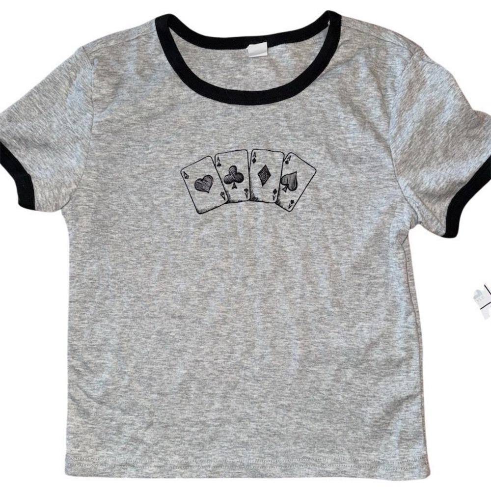 Five Below Ringer T-Shirt Womens 2XL Heather Gray Black Aces Graphic poker cards